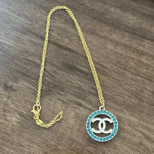 Upcycled Gold and Blue Pendant Necklace